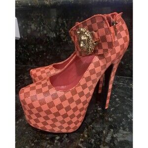 AMI CLUBWEAR CHECKERED SUMMER MARY JANE PLATFORM HOT GIRL STILETTOS - SIZE 7